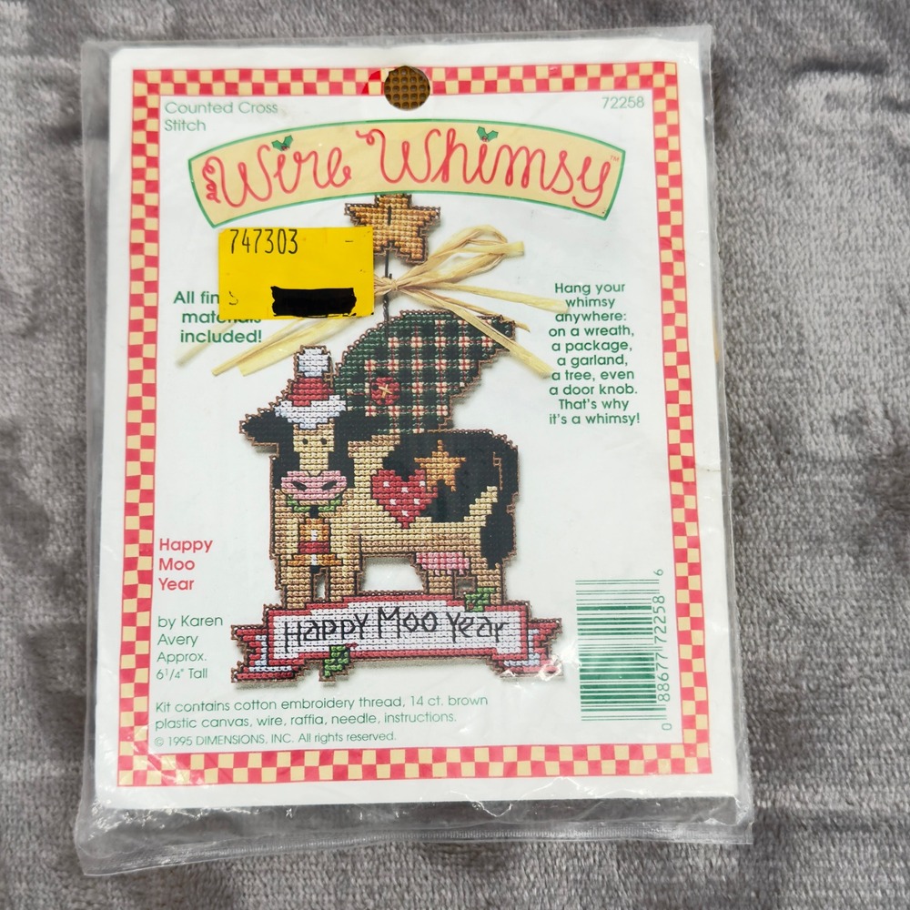 Counted Cross Stitch Wire Whimsy Happy Moo Year VTG 1995 Dimensions